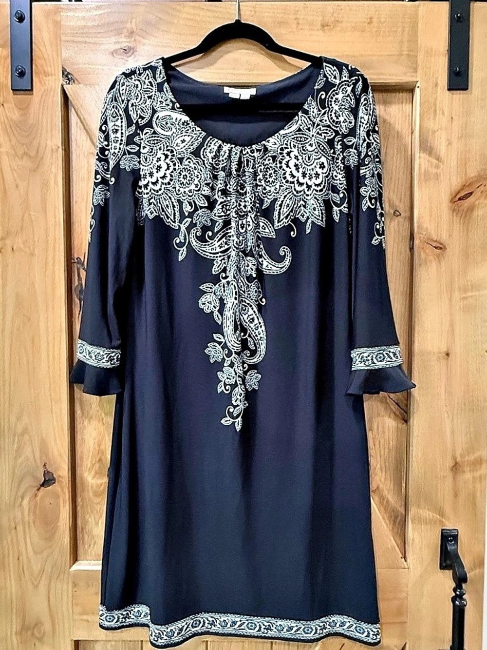 London Times Paisley Mini Dress in Black & White Size 14 Like New